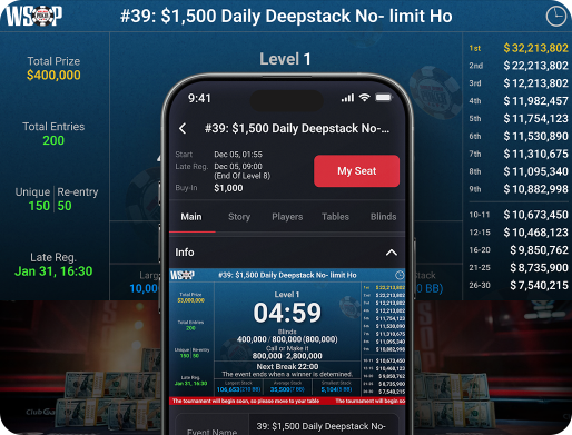 WSOP Poker手机客户端内容界面